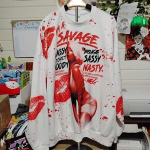 Garment One White Sweatshirt with Red Accents